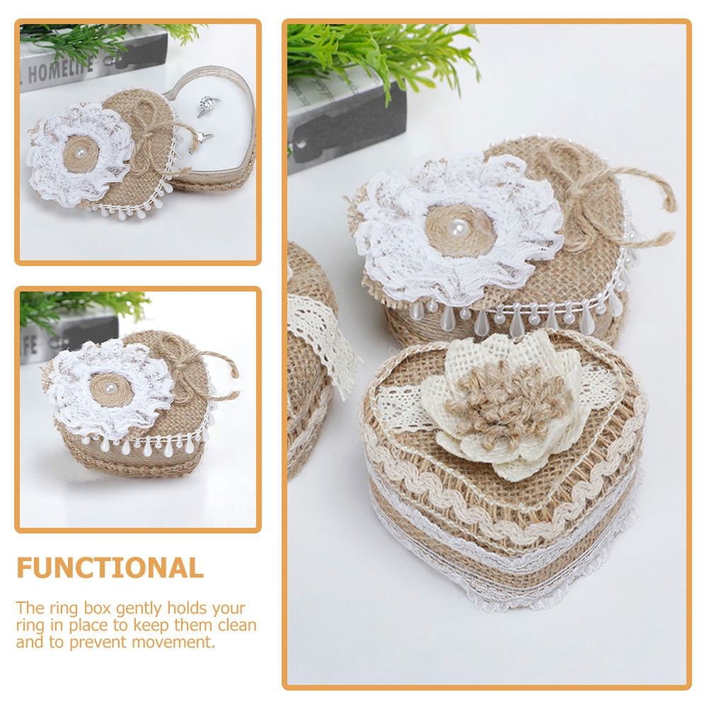Mobutofu Heart Shape Ring Box Rustic Design Multi Color for Wedding and ...