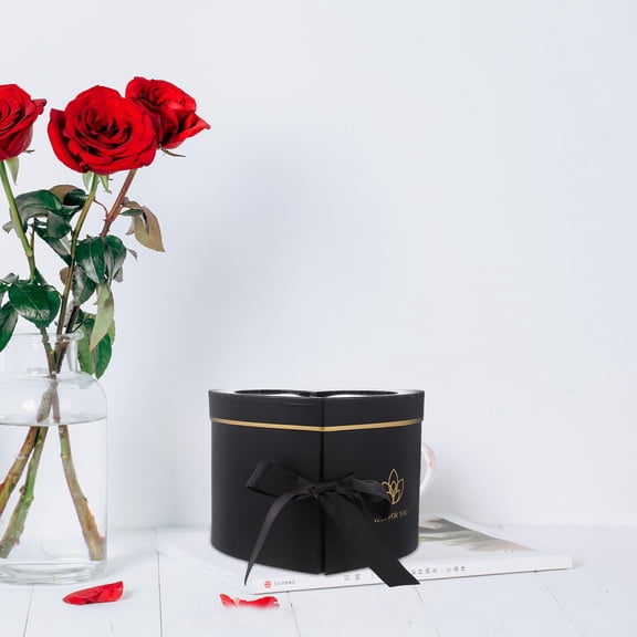 Mobutofu Heart Shaped Flower Box Black Double Layers Storage Box for Preserved Flowers and Bouquet Wrapping