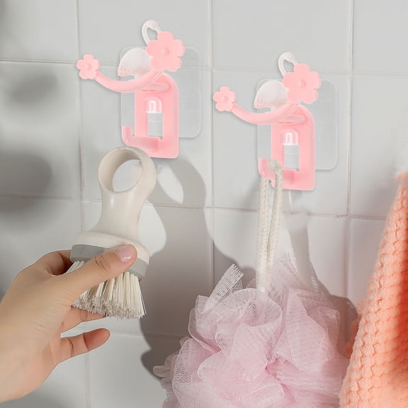 Mobutofu Heavy Duty Self Adhesive Flamingo Wall Hook No Drill Installation for Bathroom Kitchen Door in Pink