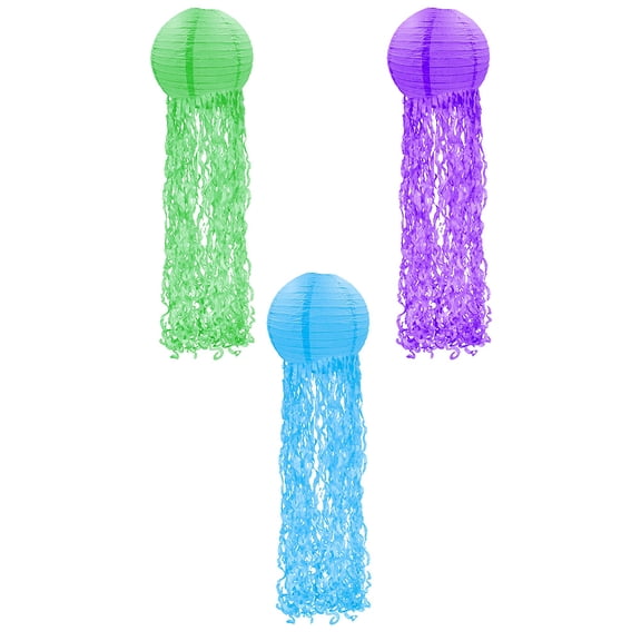 Mobutofu Jellyfish Hanging Decorations 3Pcs Paper Lanterns for Parties and Festivals Green Blue Purple 11.8x7.9in