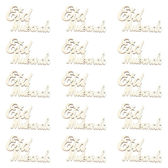 Mobutofu Khaki Wood Hanging Plaque for Eid Mubarak Home Decor and Party Gatherings 15Pcs