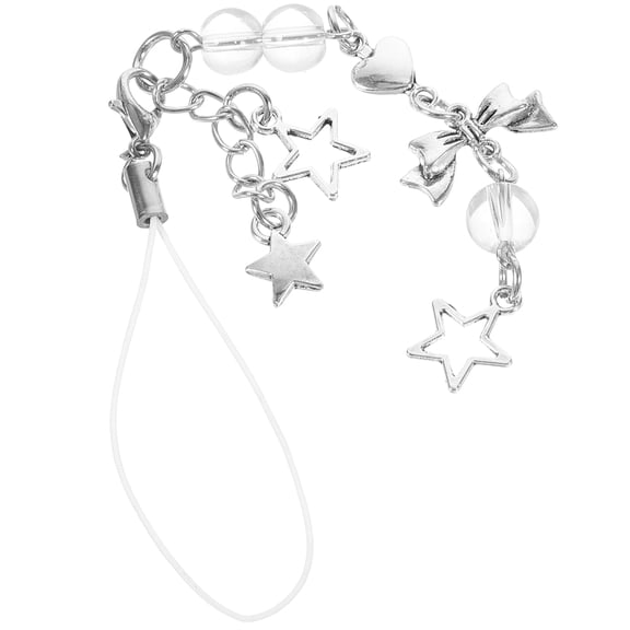 Mobutofu Lovely Plated Silver Star Phone Pendant with Bowknot Decorative Phone Strap Charm Accessory