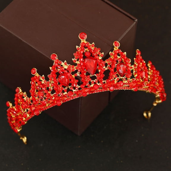 Mobutofu Luxurious Red Rhinestone Crown Alloy Crystal Tiara for Decorative Celebration Wear