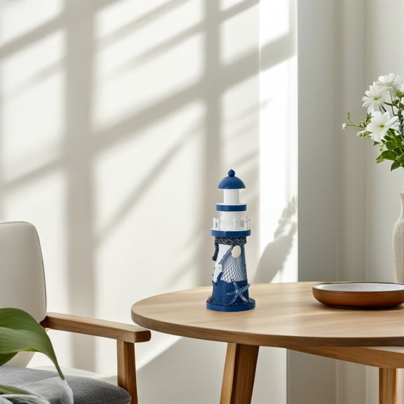 Mobutofu Nautical Wooden Lighthouse Model, Mediterranean Style Home Decoration with Symbolic Meaning and Fine Craftsmanship
