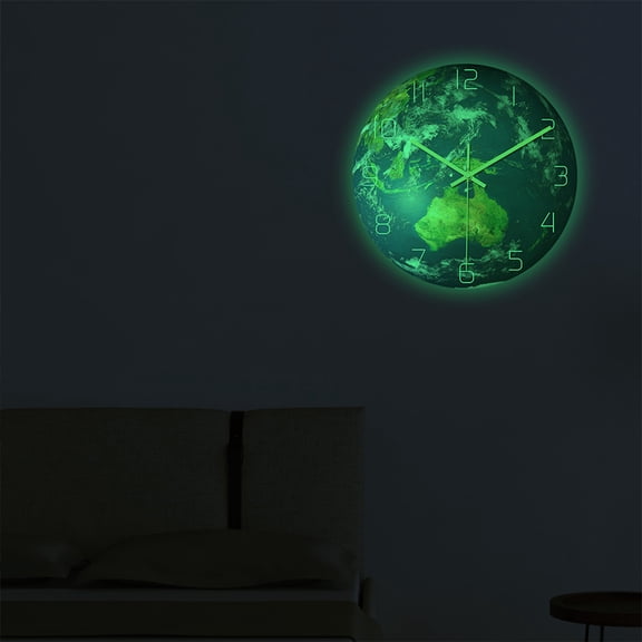 Mobutofu Earth Globe Night Light Wall Clock Battery Operated Silent Design Ideal for Bedroom and Home Decor