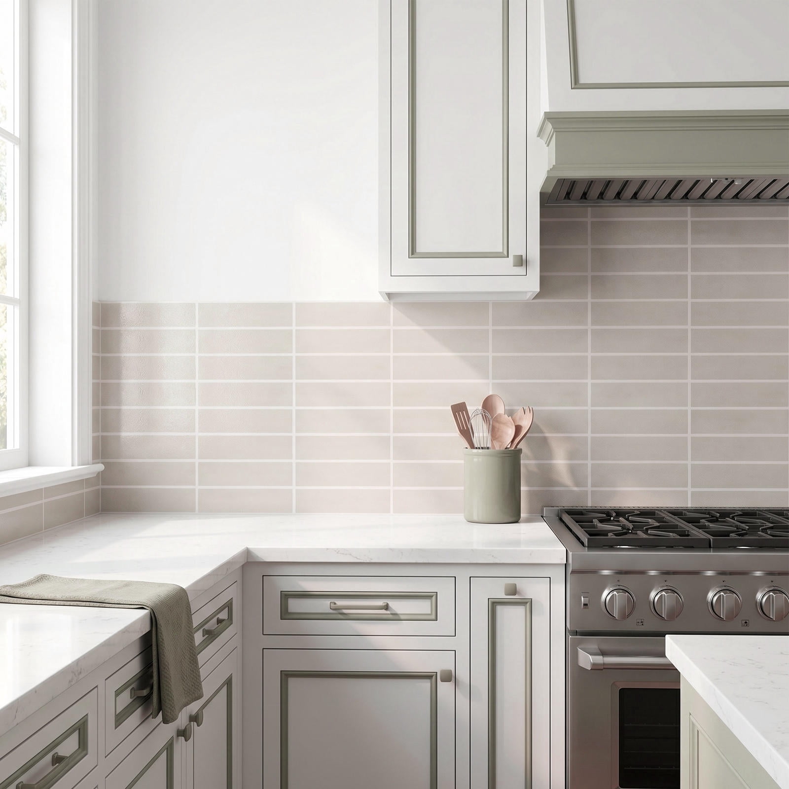 Mobutofu Oil-Proof Beige PVC Kitchen Backsplash Stickers, Peel and ...