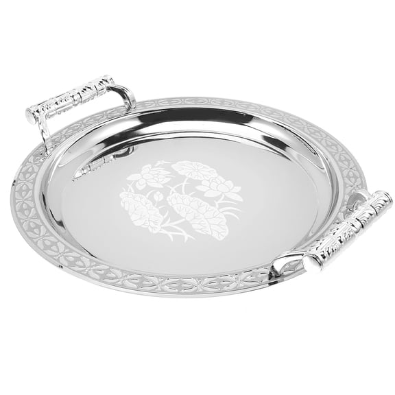 Mobutofu Round Pattern Stainless Steel Vanity Tray for Jewelry Makeup Organizer Storage