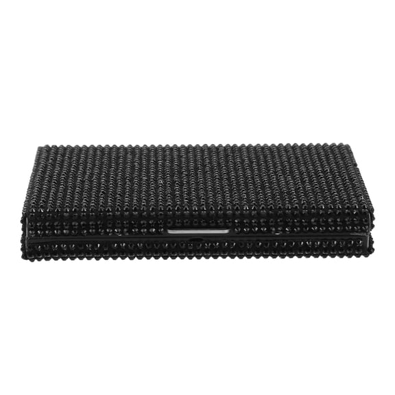 Mobutofu Compact Black Metal Card Case Durable Stainless Steel with Rhinestones