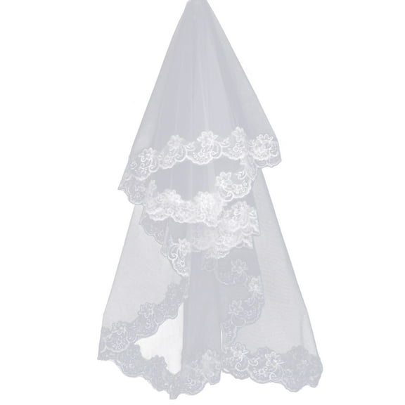 Mobutofu Soft White Chiffon Wedding Veil with Floral Lace Embroidery Bridal Accessory for Brides and Weddings