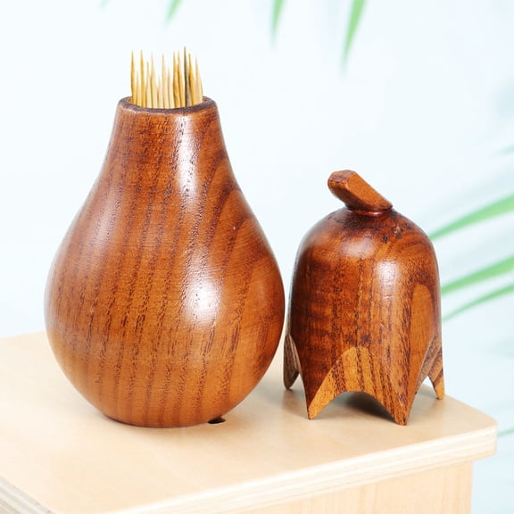 Mobutofu Eggplant-Shaped Wooden Toothpick Holder with Shake Feature, Decorative and Practical for Home and Table Use, 1 Piece