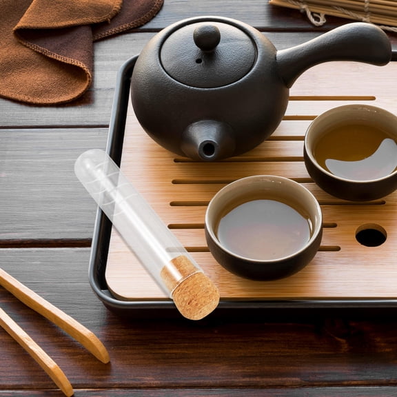 Mobutofu Transparent Glass Tea Steeper with Test Tube Shape and Easy Open Wooden Lid