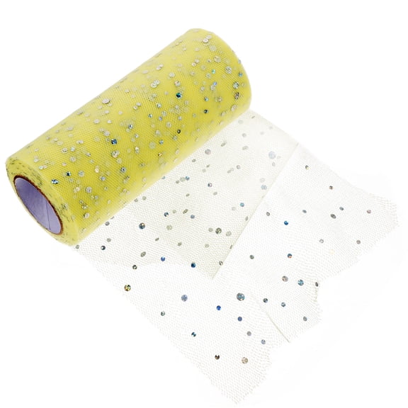 Mobutofu Sequins Yellow Gauze Ribbon Roll for Party Craft Wrapping and Handmade Accessories