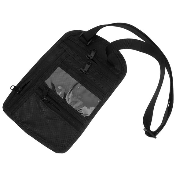 Mobutofu Travel Passport Case Black with Neck Strap and Secure Zipper Organizer