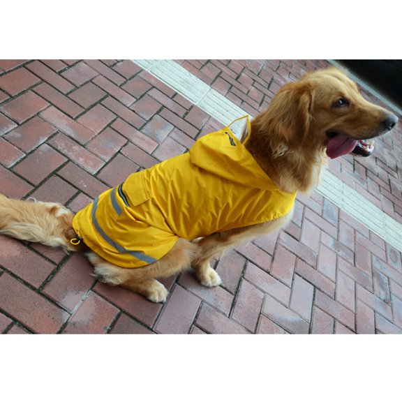 Mobutofu Waterproof Yellow Dog Rain Slicker with Reflective Features for Wet Weather