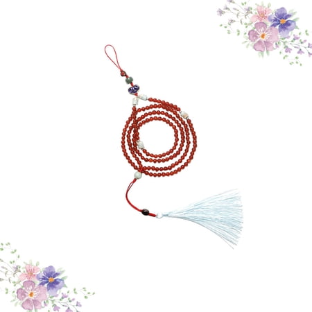 Mobutofu Red Agate Phone Charm with Tassel and Woven Rope, Mobile Strap, 40x1.6x0.8in, 1 Piece