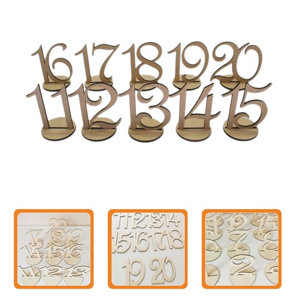 Mobutofu Set of 10 Wooden Table Number Signs in Khaki, Standing Style for Restaurant, Cafe, and Event Use