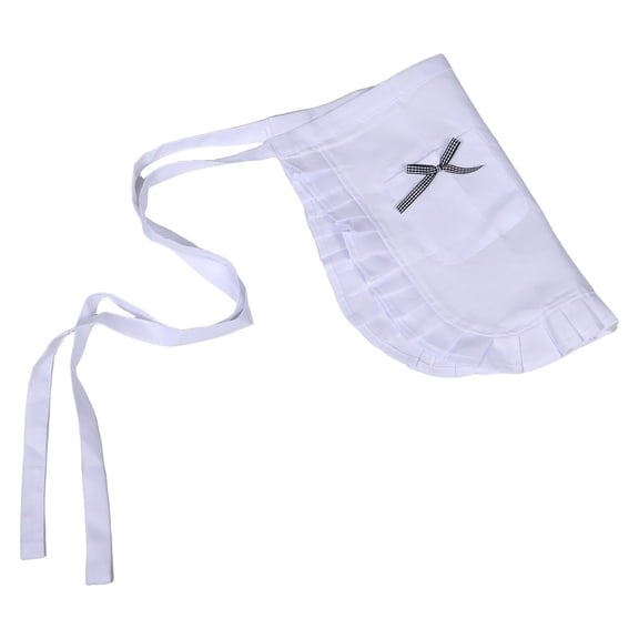Mobutofu White Half Waist Apron with Ruffled Trim and Adjustable Tie, Ideal for Cooking, Kitchen, Restaurant, Chef, and Home Use