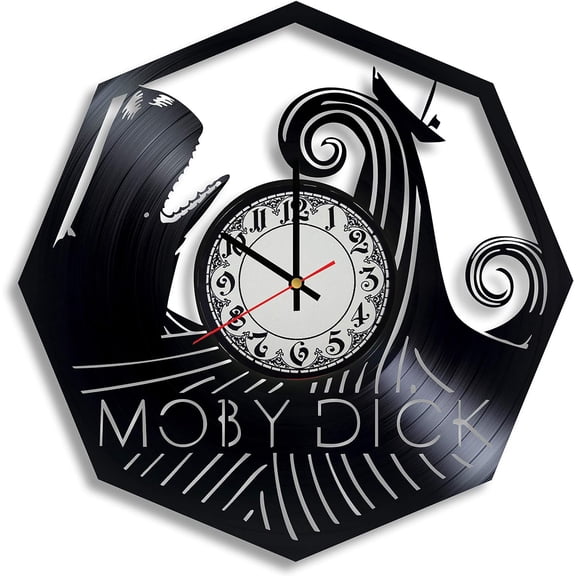 Moby-Dick Vinyl Wall Clock,Vinyl Record Clock Wall Art Unique Bedroom kitchen kid Room Decorations Handmade Gift 12 inches