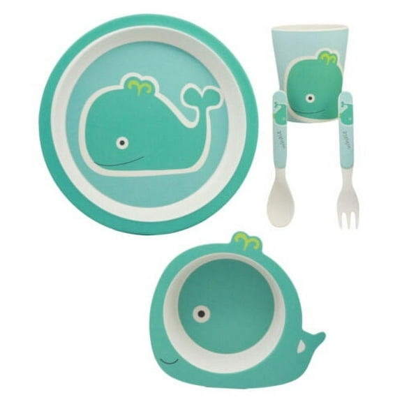 Moby Dick Whale Kids Children Toddler Baby 5 Piece Organic Bamboo Dinnerware Set