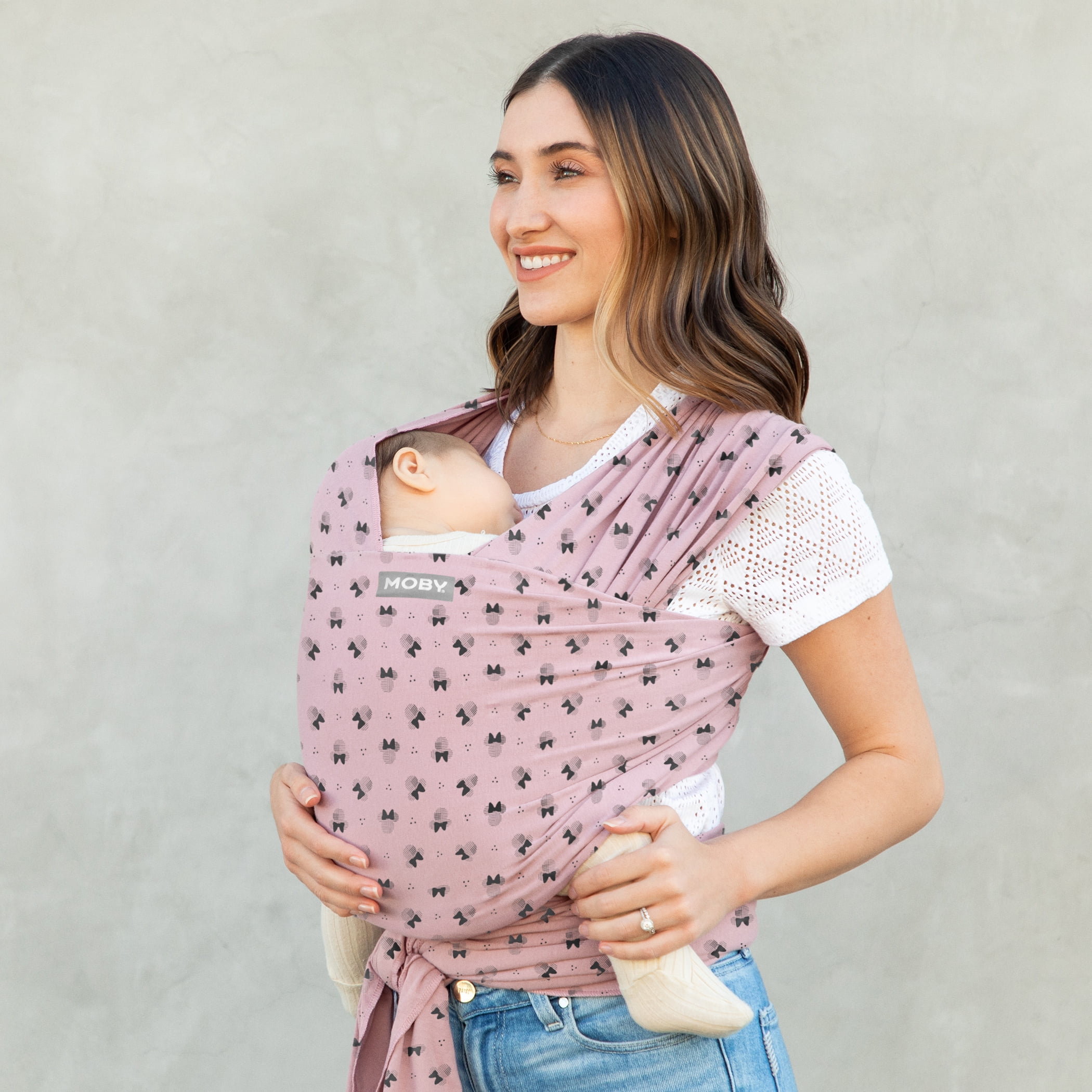 Moby Wrap Disney Baby Carrier, Ultra-Soft Feather Knit, 3-Position, Pink, One Size