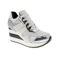 thumbnail image 1 of Moca High Wedge Sneaker Women's Casual Faux Leather Snake Print Lace Up Design Sports-11, Silver 9 F US, 1 of 4