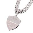 thumbnail image 1 of Moca Jewelry Iced Out Shield Pendant Necklace 18K Gold Plated Bling CZ Simulated Diamond Hip Hop Rapper Chain Necklace for Men Women (Silver) C87, 1 of 2