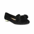 thumbnail image 1 of Moca Low Heel Slip-On Flats Women's Casual Faux Suede /w Genuine Mink Pom Pom Ball & Rhinestone Design Fury-01, Black 8 F US, 1 of 4
