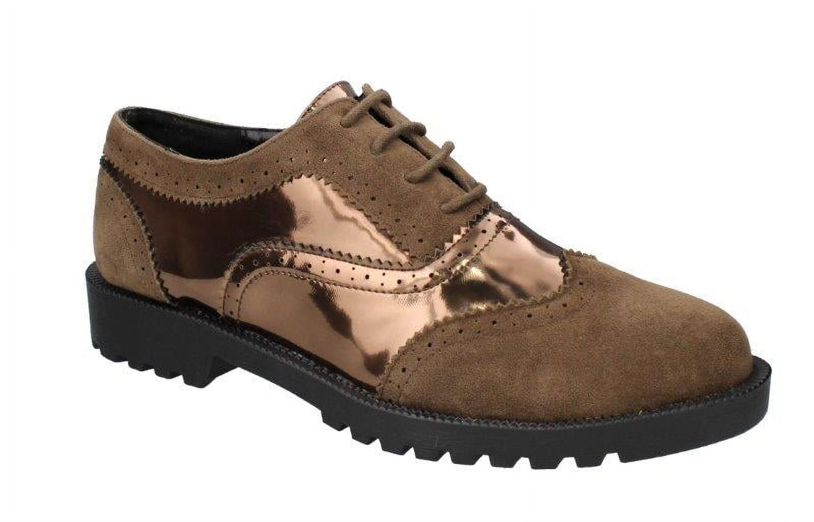 Moca Oxford-17 Women's Casual Faux Patent Leather & Suede Oxford