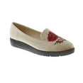 thumbnail image 1 of Moca Slip-On Flats Women's Casual Faux Suede /w Embroidered Rose Print Design Rosie-07, Beige 8.5 F US, 1 of 4