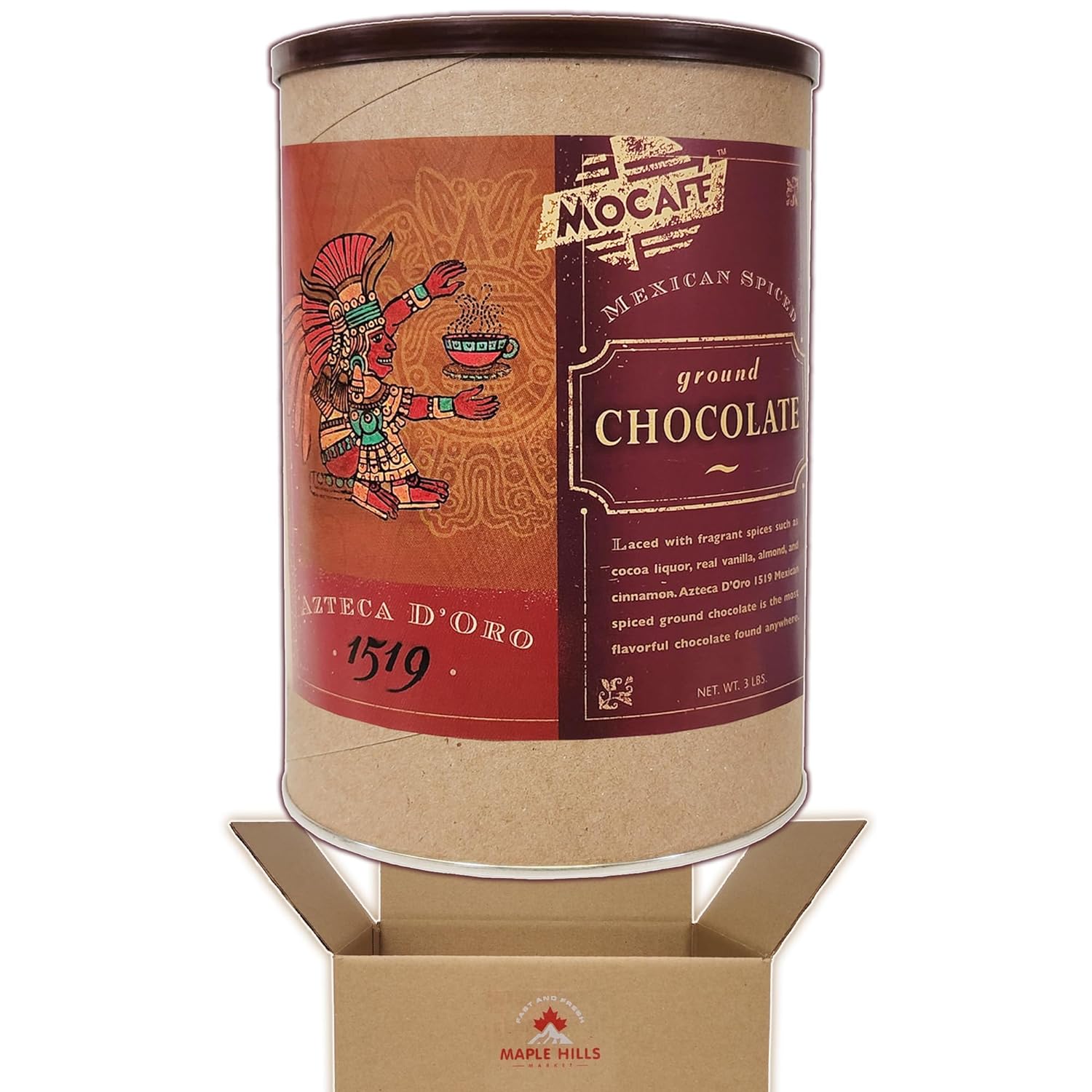 Mocafe Mexican Spiced Ground Chocolae Azeca D'oro 3 Pound Caniser
