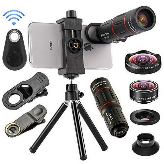 Mocalaca 4-in-1 Cell Phone Camera Lenses Kit, 18X Zoom, 4K Wide Angle, Macro, Fisheye