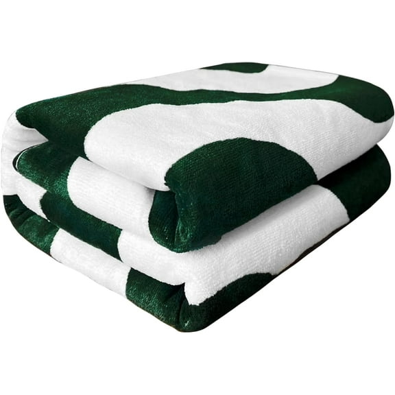 Mocaletto 100% Cotton Beach Towel with Towel Band(1 Pack),Oversized 35"x70" Green Beach Towels for Adults, Soft&Absorbent Large Cotton Towels,Quick Dry Cabana Stripes Pool,Swimming,Travel Towels