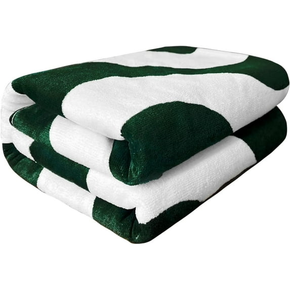 Mocaletto 100% Cotton Beach Towel with Towel Band(1 Pack),Oversized 35"x70" Green Beach Towels for Adults, Soft&Absorbent Large Cotton Towels,Quick Dry Cabana Stripes Pool,Swimming,Travel Towels