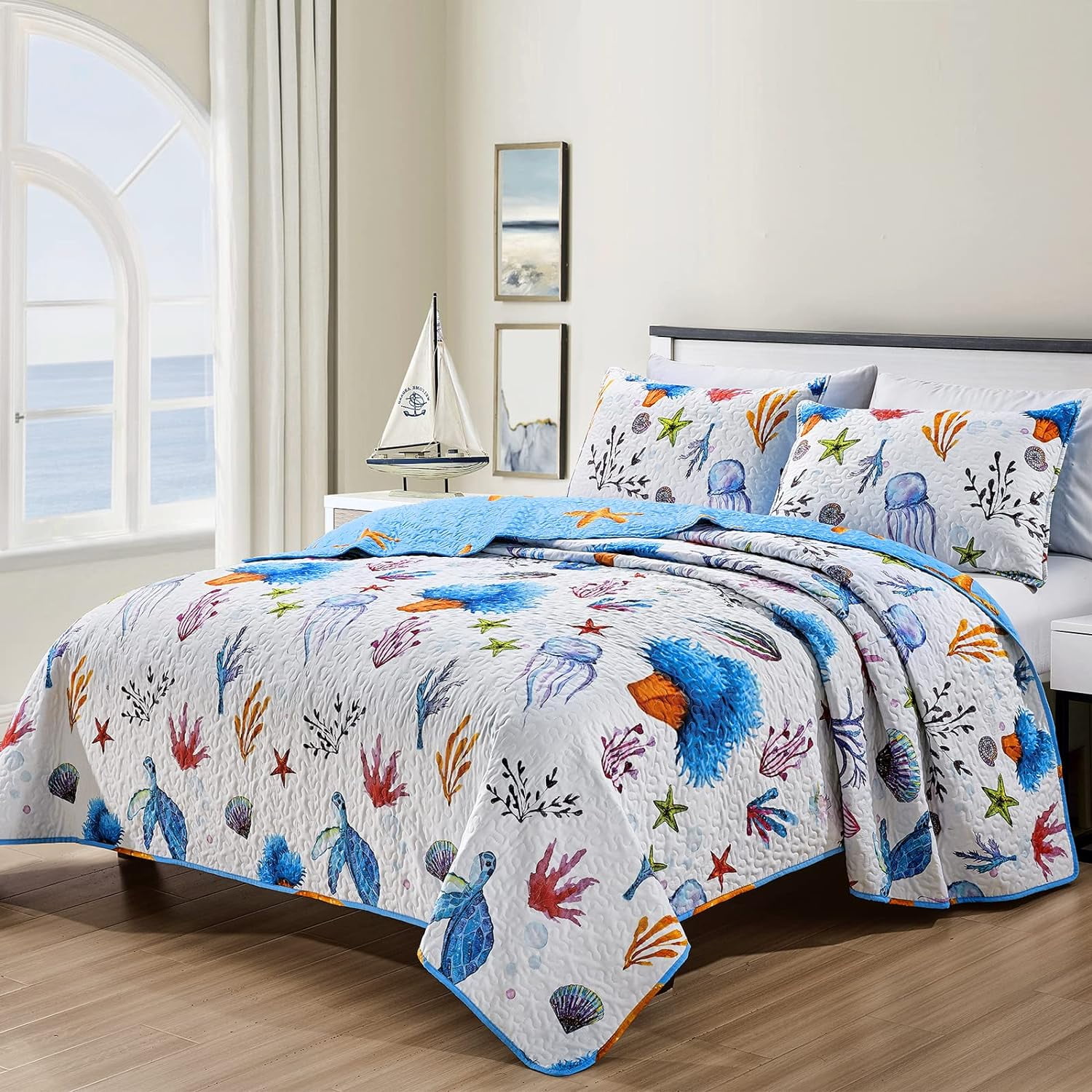 8 PC Coastal outlet Beach Reversible Queen Comforter Set, Free Shipping