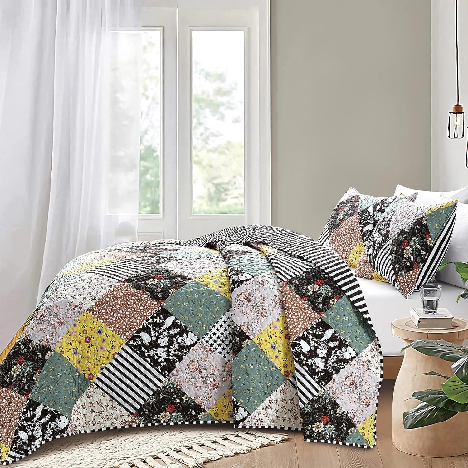 Mocaletto Luxury 2 Piece Twin Size Boho Quilts, Elegant&Reversible