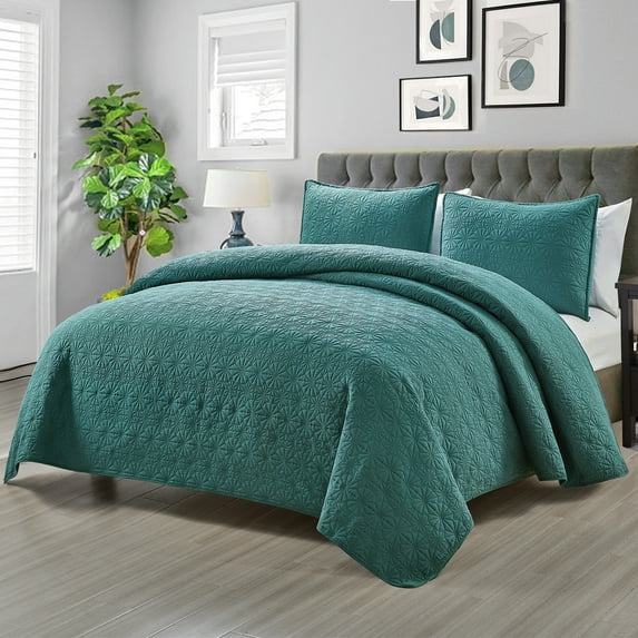 Mocaletto Luxury 2 Piece Twin Size Quilts, Elegant&Reversible Quilt Set Green Bedding Set with Pillow Sham, Soft Lightweight Microfiber Bedspread, Twin Size Bedding Coverlet