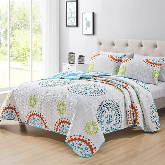 Mocaletto Luxury 3 Piece Queen Size Boho Quilts, Elegant&Reversible Quilt Set Bedding Set with Pillow Shams, Bohemian Bedspread, Lightweight Microfiber Queen Size Coverlet