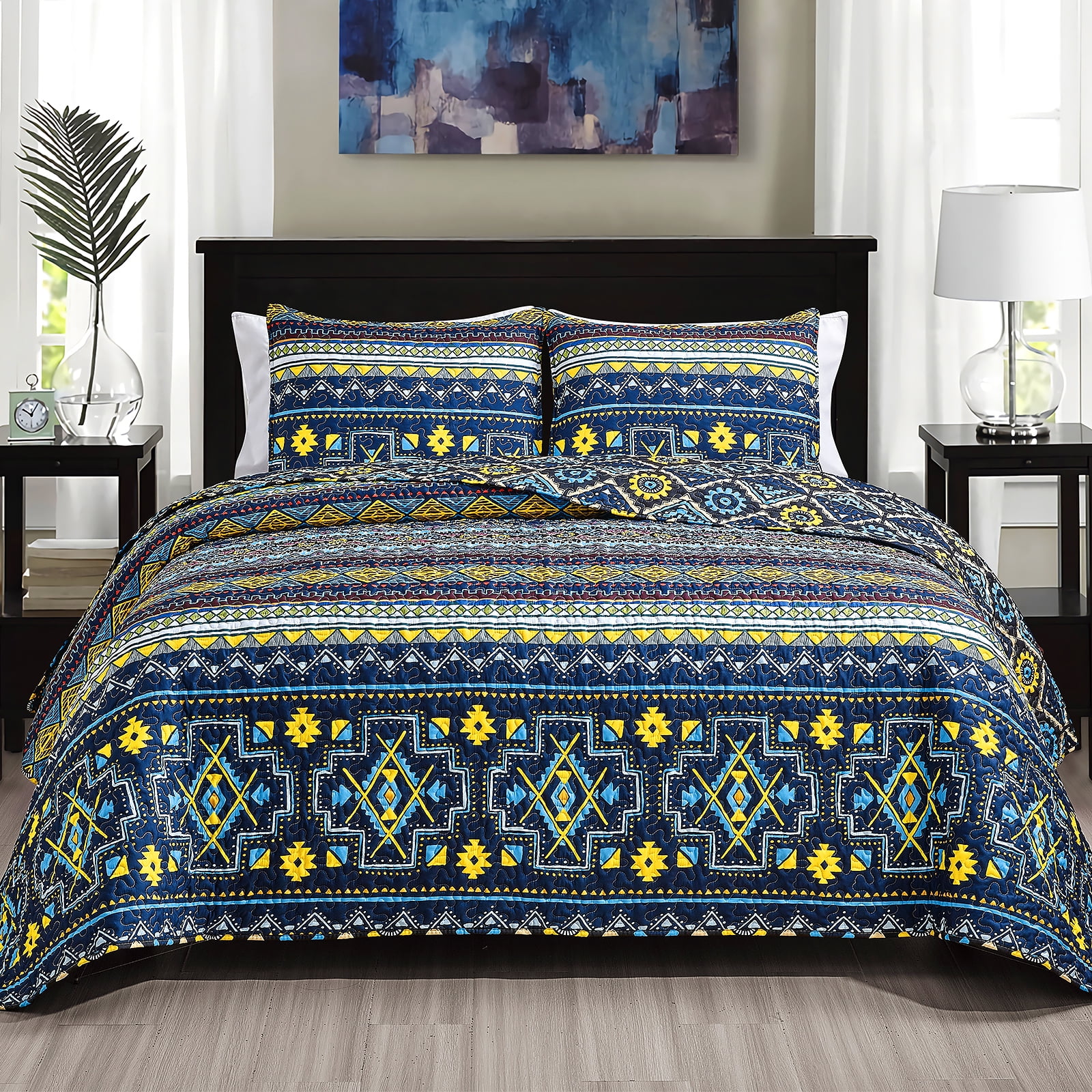 Mocaletto Luxury 3 Piece Queen Size Quilts, Elegant&Reversible Boho Quilt Set Bedding Set with