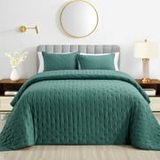 Mocaletto Reversible Quilts Set Queen Size, 3 Piece Green Quilt with Pillow Shams, Point Pattern Microfiber Bedspread, Lightweight Soft All Season Coverlet For Bedroom,Hotel &Gift