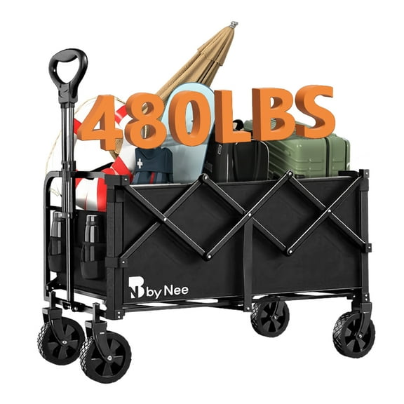 MocareHealth Collapsible Wagon Cart Foldable, Heavy Duty Folding Wagon with Wheels, Lightweight Portable Folding Utility Shopping Cart for Grocery Sports Garden Camping