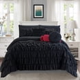 thumbnail image 1 of Mocassi 10-Piece Bed-in-a-Bag, Includes Bed Sheet with Double Sided Storage Pockets & Decorative Pillows, Multi-Ruffle Comforter, Twin, Black, 1 of 5