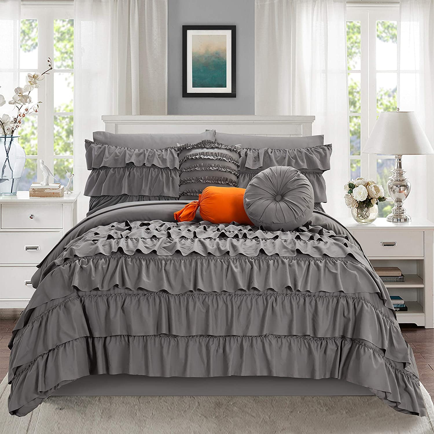 Topaz 24 Piece Comforter Bed in a Bag Pleated Ruffled Designer Embellished  Bedding Set 