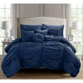 thumbnail image 1 of Mocassi 10pc Pleated Bed-in-a-Bag, Ruched Ruffle Comforter Set Featuring Decorative Pillows and Fitted Sheet King, Navy, 1 of 5