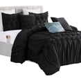 thumbnail image 1 of Mocassi 12-Piece Comforter Set, Ella Bedding Collection includes 6-Piece Smart Sheet Set, Matching Shams & Decorative Pillows, Full/Queen, Black, 1 of 7