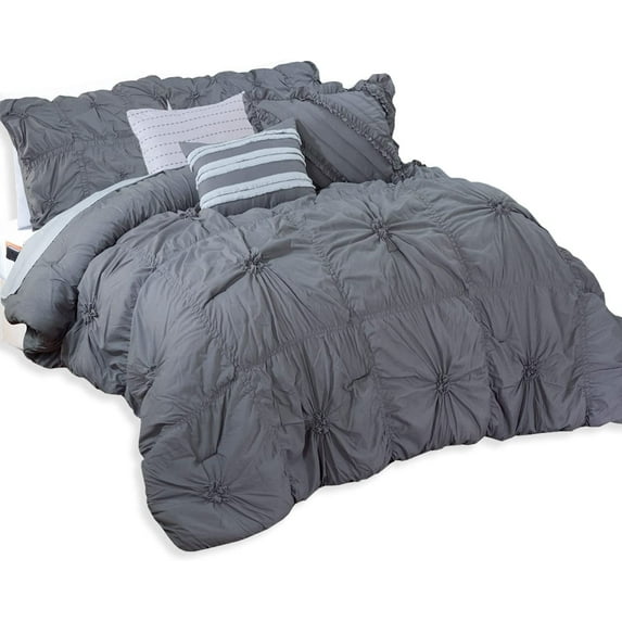 Mocassi 12-Piece Oversized Comforter, Amy Bedding Collection including 6-Piece Sheet Set Featuring Smart Pockets and Matching Decorative Pillows, King/California King, Gray