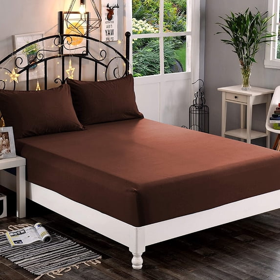 Mocassi 1500 Thread Count 1-Piece Fitted Sheet,Cal King , Brown