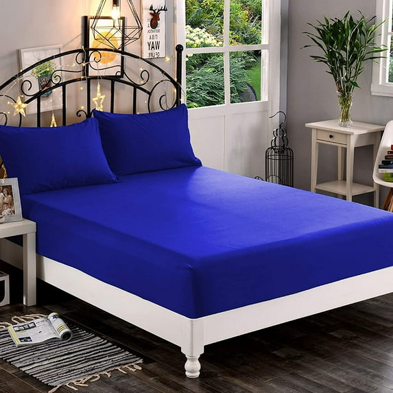 Mocassi 1500 Thread Count 1-Piece Fitted Sheet,Cal King , Royal Blue
