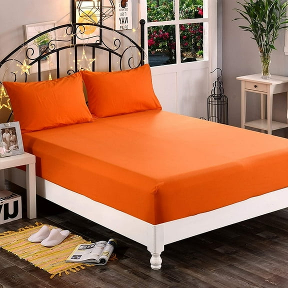 Mocassi 1500 Thread Count 1-Piece Fitted Sheet,Full, E.Orange
