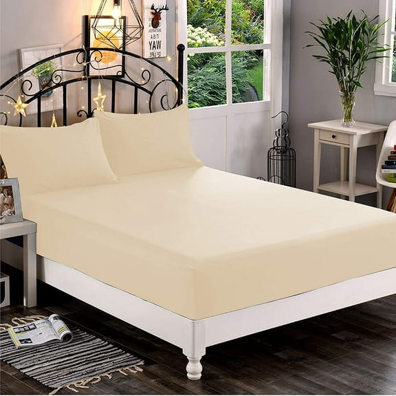 Mocassi 1500 Thread Count 1-Piece Fitted Sheet,Twin , Cream