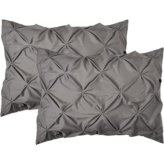 Mocassi 1500 Thread Count 2-PACK Sham Set Pinch Pleat Design, Stylish Design-Easy Care, Wrinkle and Stain Resistant, Pleated Standard/Queen, Grey